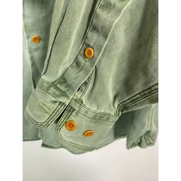 Ryan Michael Men Silk Blend Green Button Up Shirt Size Large Long Sleeve Western - Picture 9 of 16